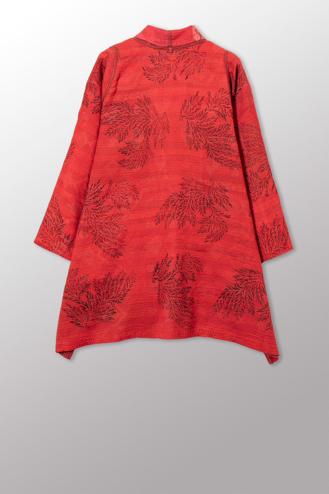 LANDSCAPE FRAYED PATCH KANTHA WITH STAMP A-LINE JKT - sp-lf2003-red -