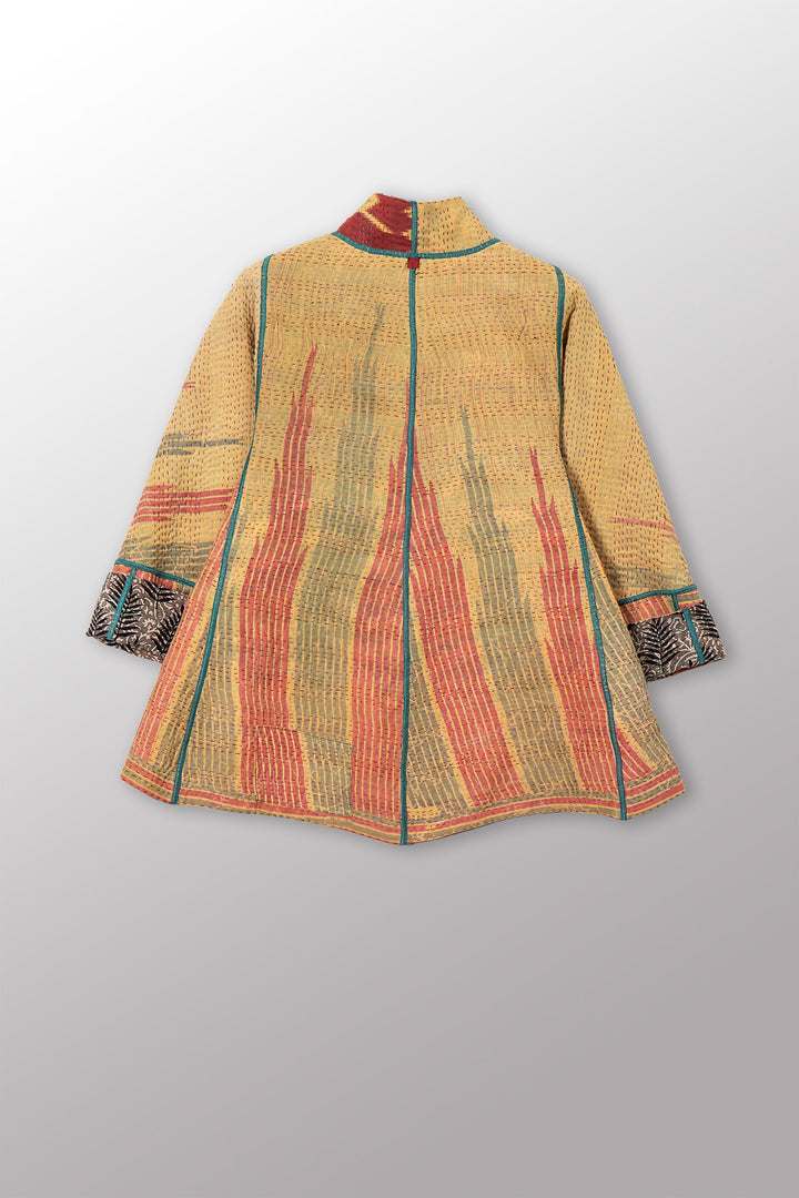 VINTAGE SILK GEORGETTE COTTON KANTHA FLARE SHORT JACKET - gc4011-0001s -