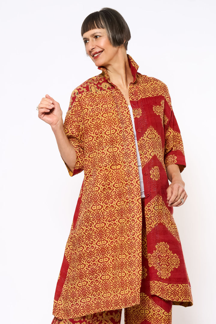 VINTAGE COTTON KANTHA 3/4 SLV. SHIRT DRESS - cv2459-0003s -
