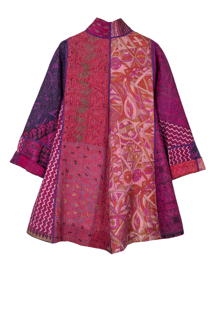 JACQUARD SILK KANTHA FLARE LONG JACKET - js4021-pik -