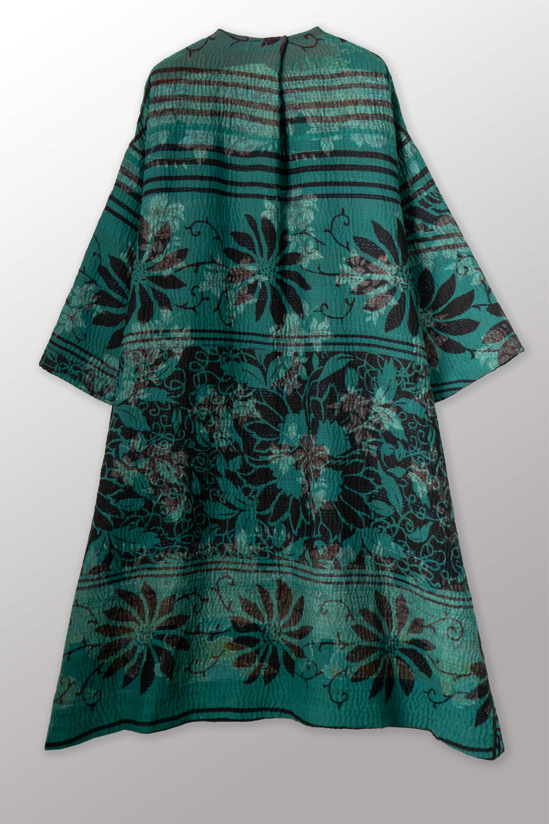 EMERALD GREEN KANTHA LONG DUSTER - eg4328-tel -