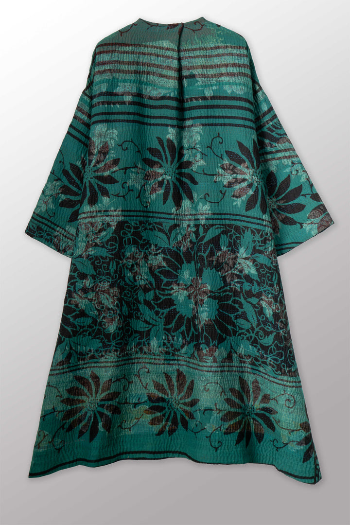 EMERALD GREEN KANTHA LONG DUSTER - eg4328-tel -