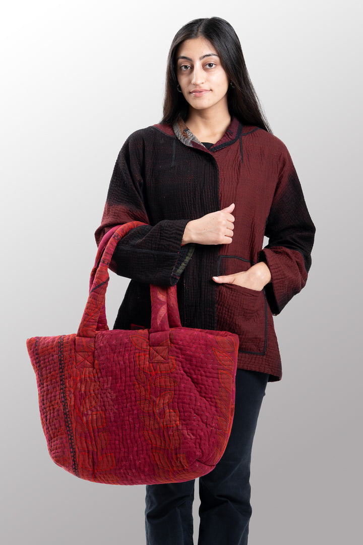 Quilted Overdye Cotton Kantha Wide Tote