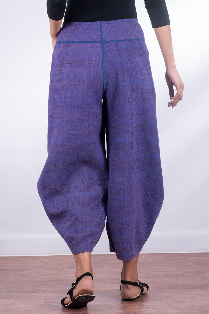 FRAYED PATCH KANTHA HAREM PANTS - fi2605-nvy -