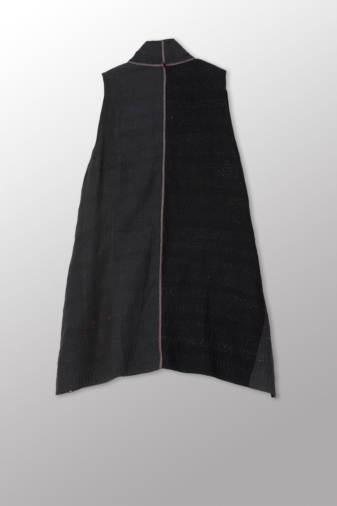COTTON SILK SW PATCH KANTHA KIMONO VEST - ws4247-blk -
