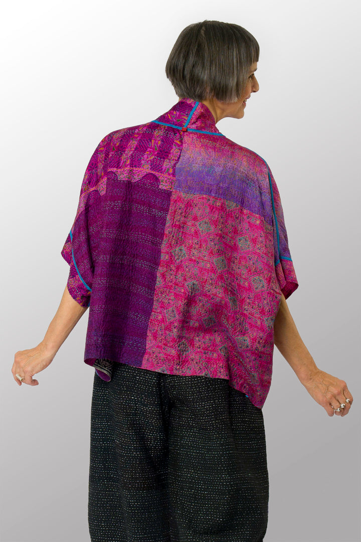 VINTAGE SILK KANTHA MINI PONCHO - sv2060-0008a -