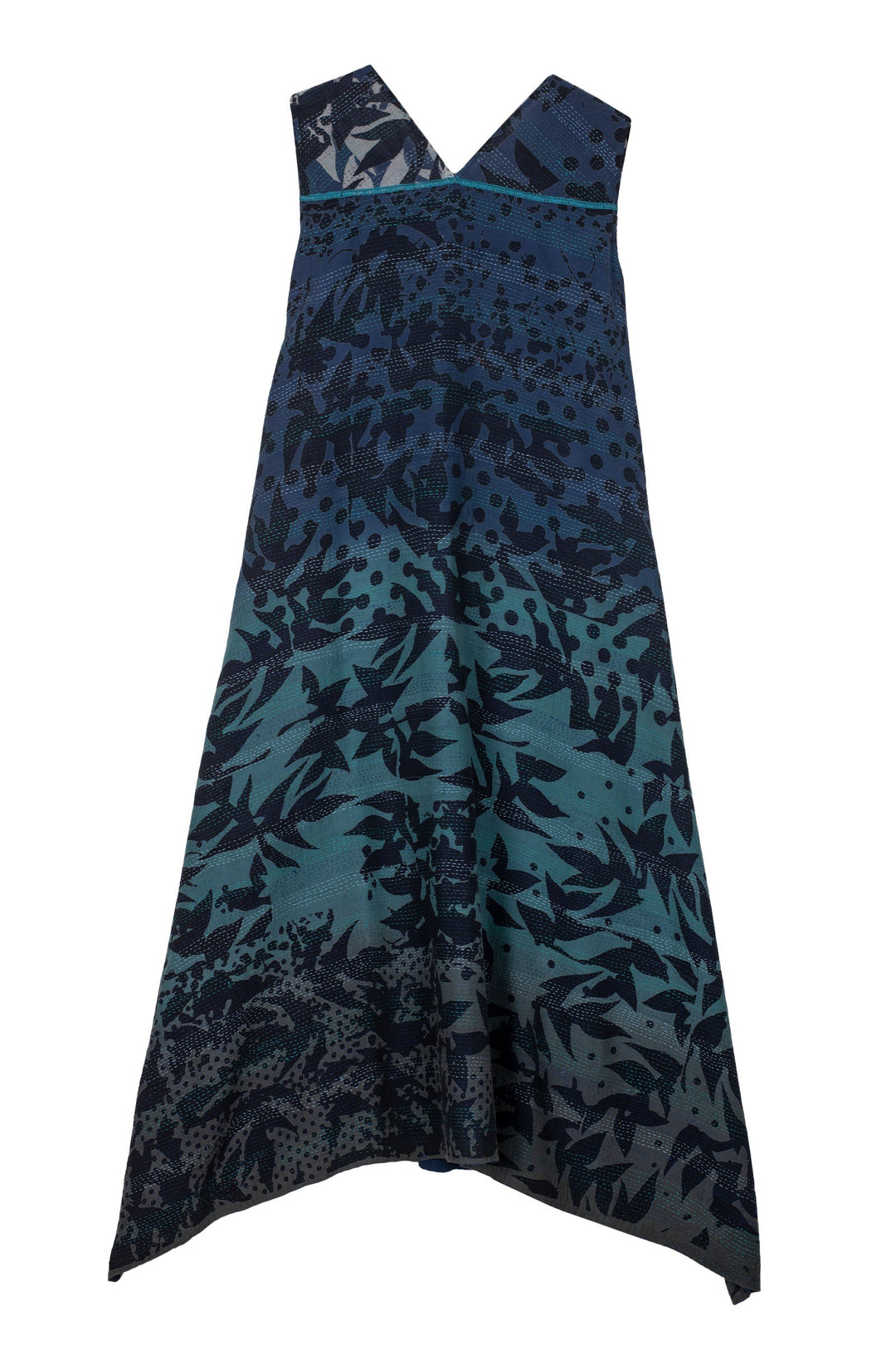 MONOTONE TWILIGHT PRINT KANTHA TENT DRESS - tp2413-blu -