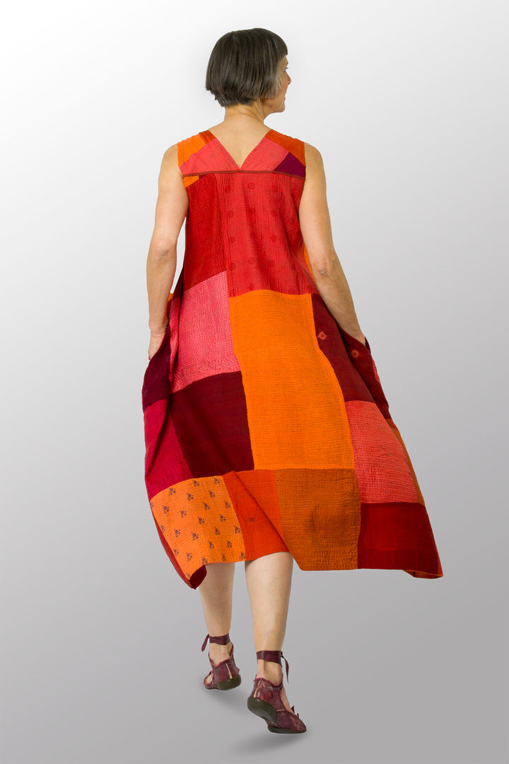 COTTON SILK SW PATCH OMBRE KANTHA TENT DRESS - wo2413-org -