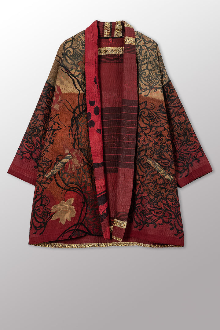 VINTAGE SILK GEORGETTE COTTON KANTHA HAORI JACKET - gc4068-0003a -