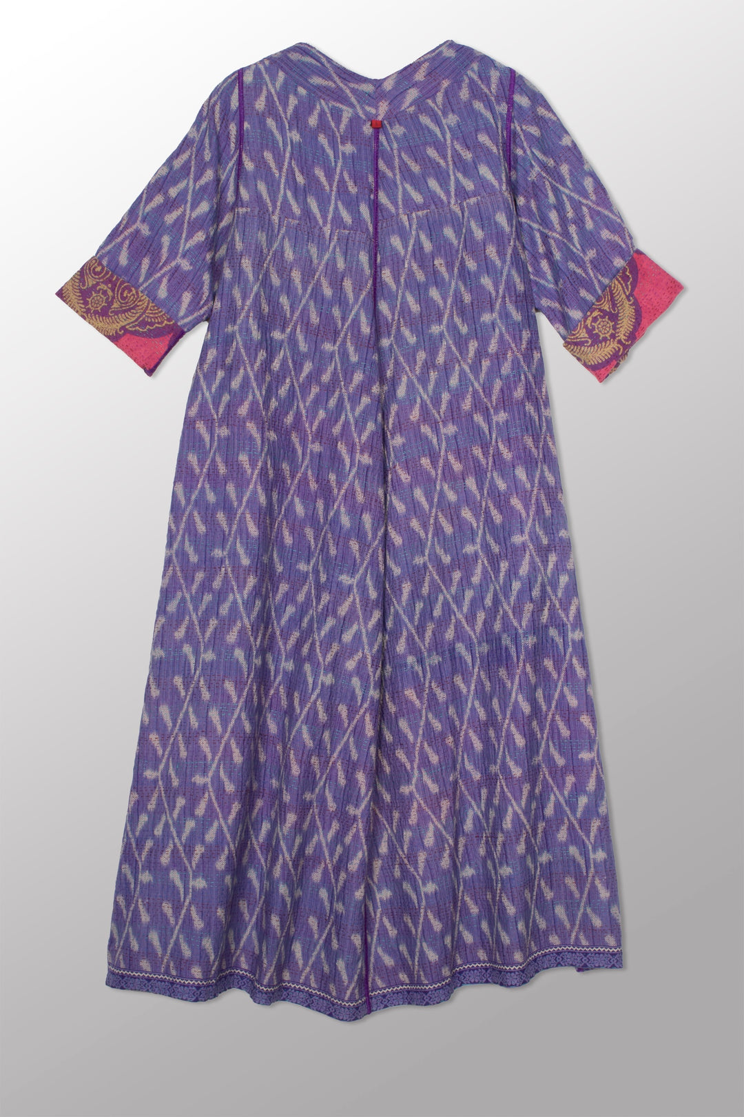 VINTAGE COTTON KANTHA V-NECK FLARE DRESS - cv2457-0001s -