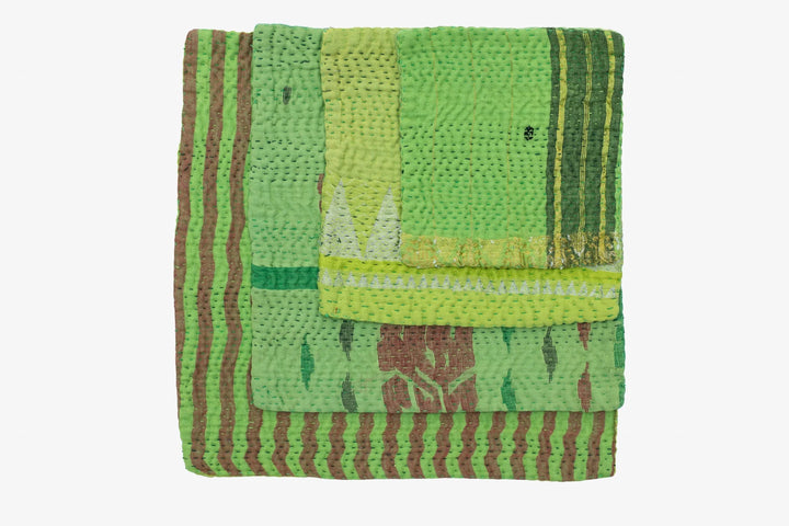 Mosaic Fray Handmade Vintage Kantha Coaster -Lime Green (Set of 2)