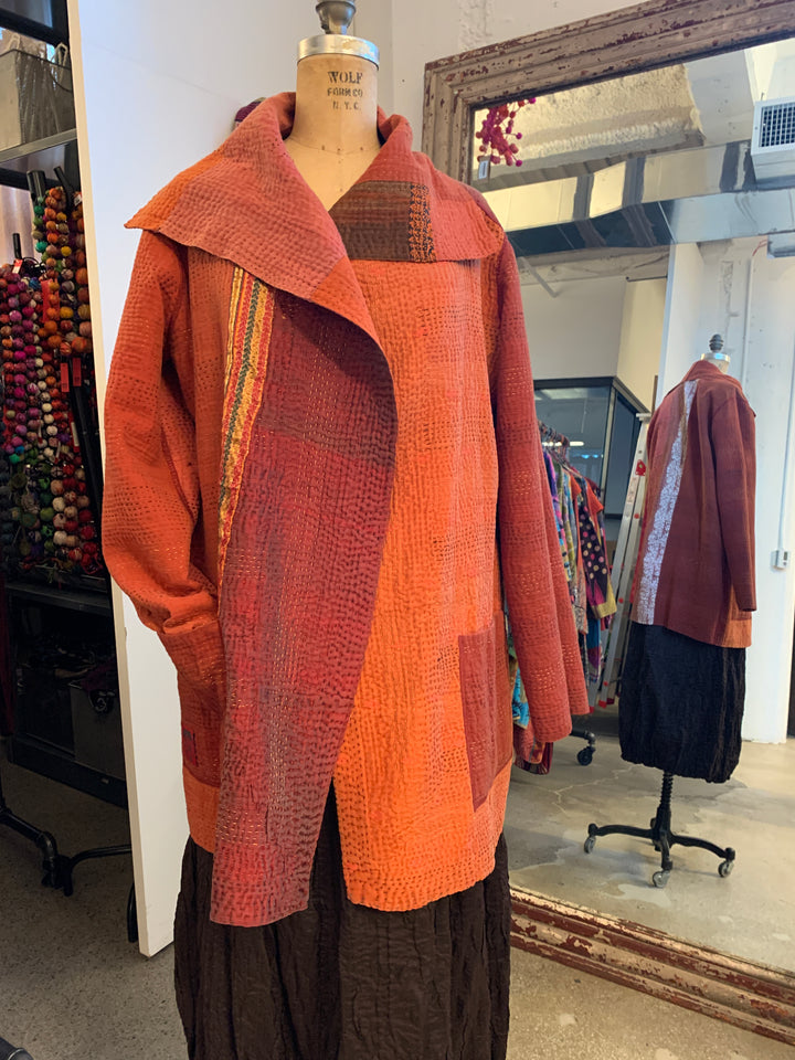 COTTON SILK SW PATCH KANTHA POCKET JKT - ws4002-org -