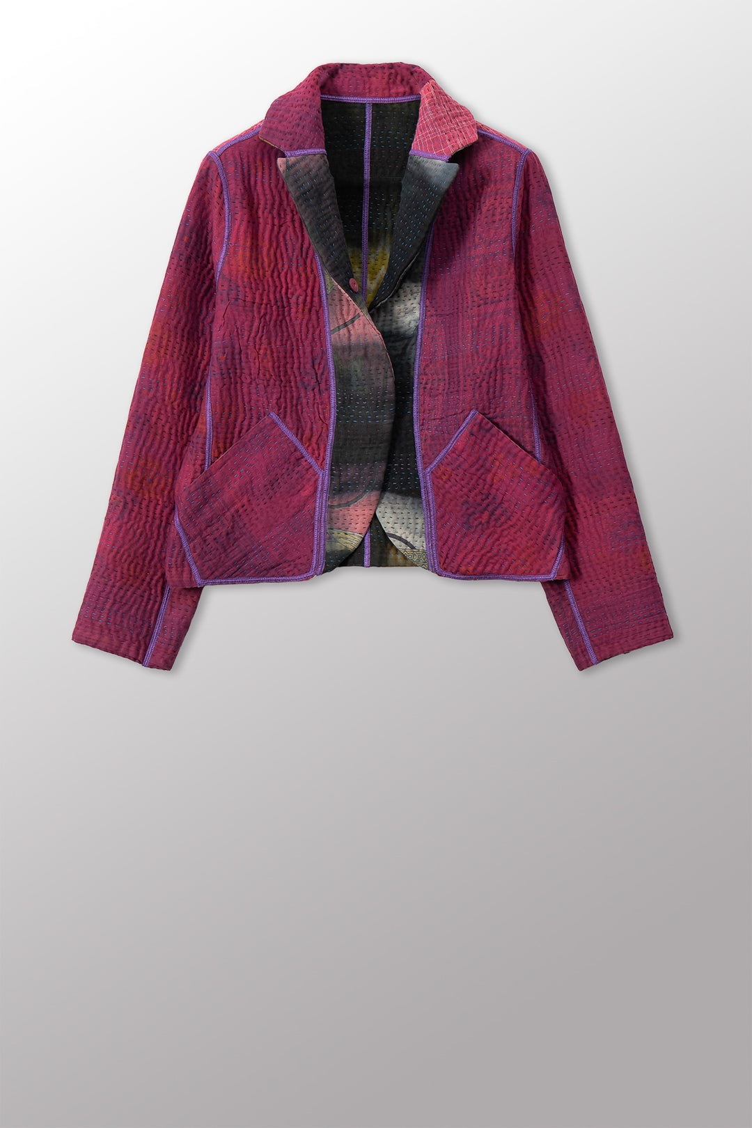 VINTAGE COTTON GREY CLAMP TIE DYE KANTHA CROPPED BASIC JACKET - su4096-0001m -