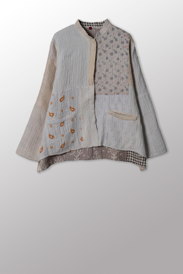 BBK PATCH KANTHA KAFTAN JACKET SHORT - bl-bbp4088-ivy -