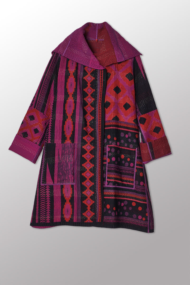 OVERDYED MONOTONE IKAT KANTHA POCKET MEDIUM COAT - ov-mi4316-pik -