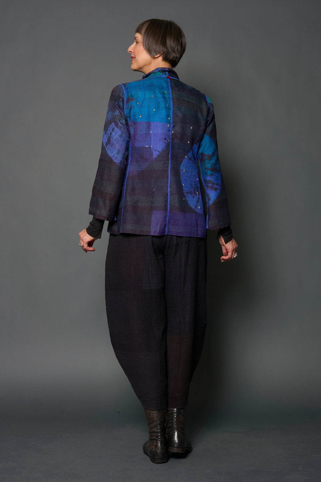 TIE DYE CIRCLE SHIBORI KANTHA SHORT JACKET - td2007-blu -