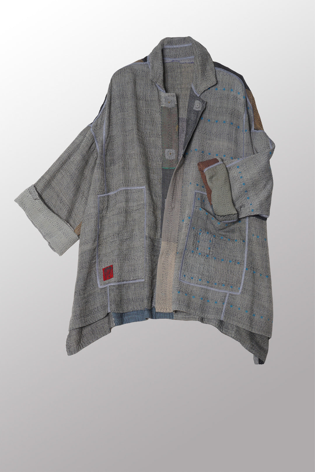 FRAYED PATCH KANTHA OVERSIZED MINI COAT - fi2332-ntl -