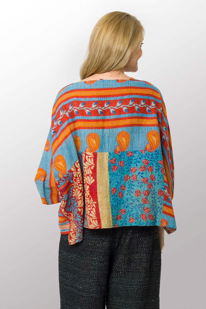 VINTAGE COTTON KANTHA 3/4 SLV. CROP TOP MIO - cv2538-0023a -
