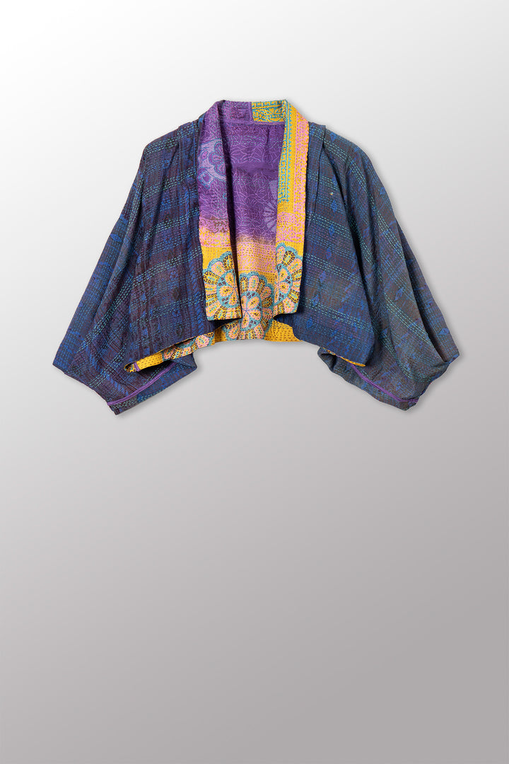 VINTAGE SILK GEORGETTE KANTHA PUFF SLV. SHRUG - sg2062-0011a -