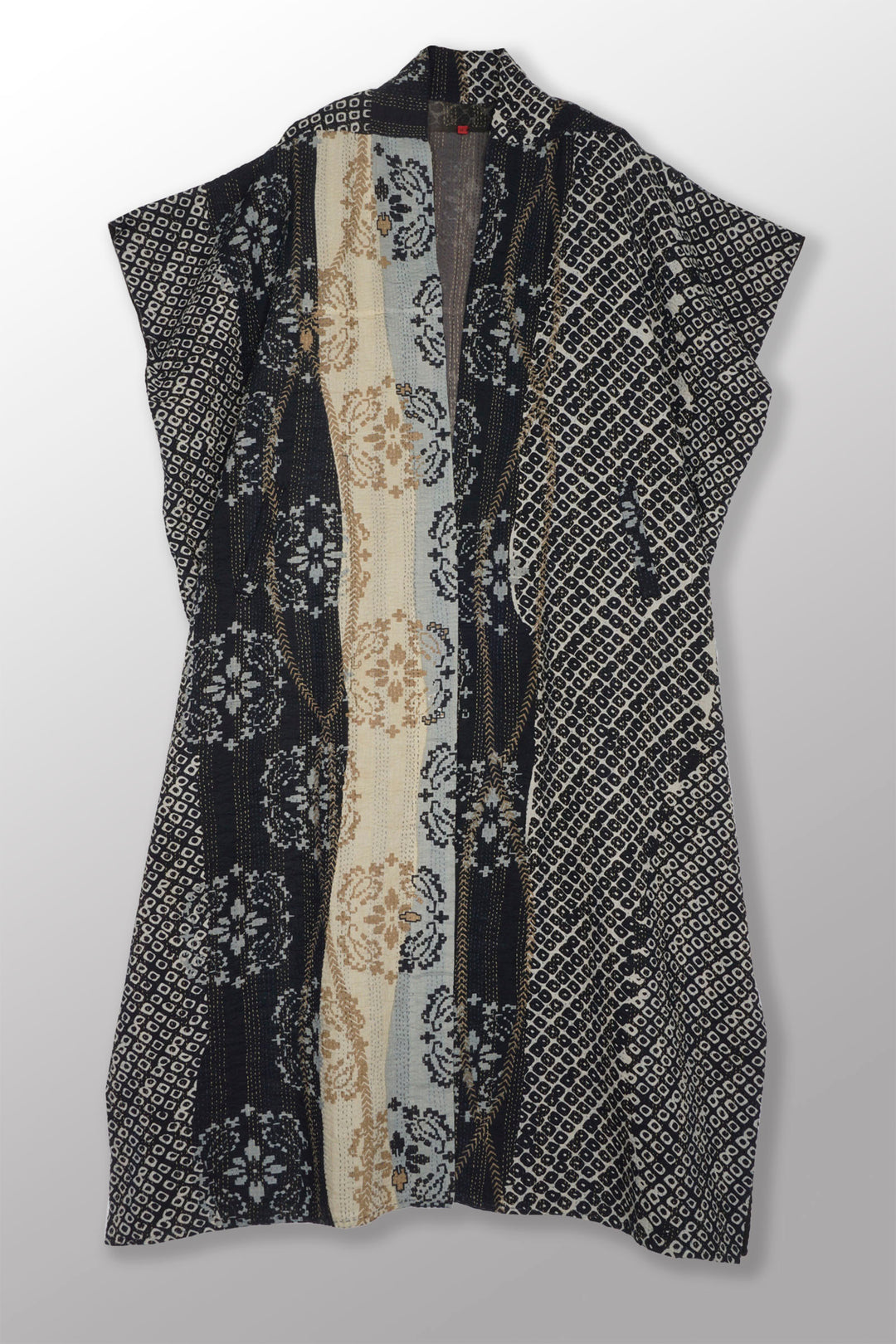 KIMONO COTTON KANTHA PONCHO DRESS - kc2443-blk -
