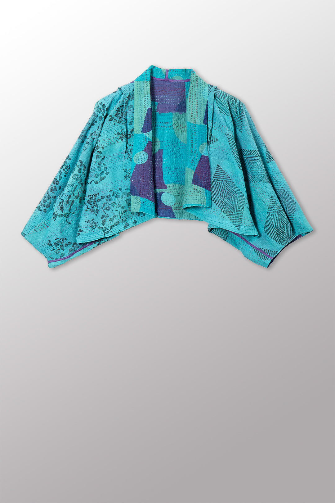 VINTAGE COTTON & NEW VOILE KANTHA PUFF SLV. SHRUG - cn2062-0004a -