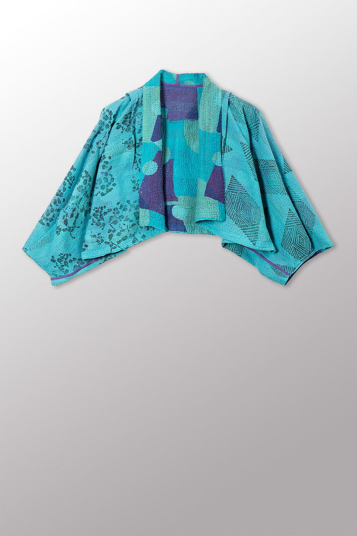 VINTAGE COTTON & NEW VOILE KANTHA PUFF SLV. SHRUG - cn2062-0004a -