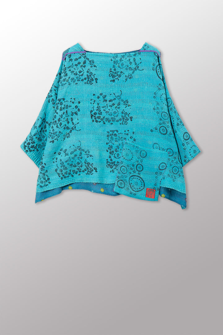 VINTAGE COTTON & NEW VOILE KANTHA 3/4 SLV. CROP TOP MIO - cn2538-0008a -