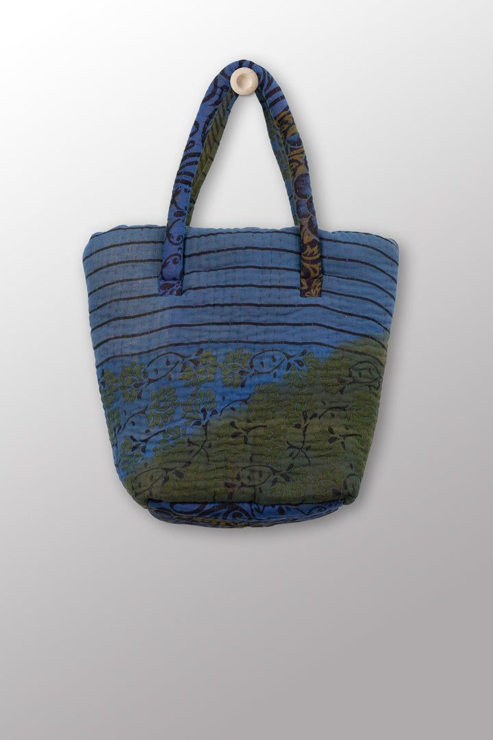 Quilted Overdye Cotton Kantha Bucket Tote #0008