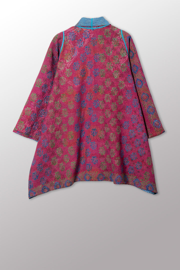 VINTAGE SILK GEORGETTE COTTON KANTHA A-LINE JACKET - gc4003-0006a -