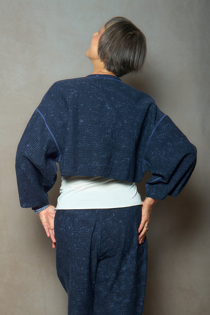 DUCK SUN DYE WITH PATCH KANTHA SLEEVE JACKET - us2090-nvy -