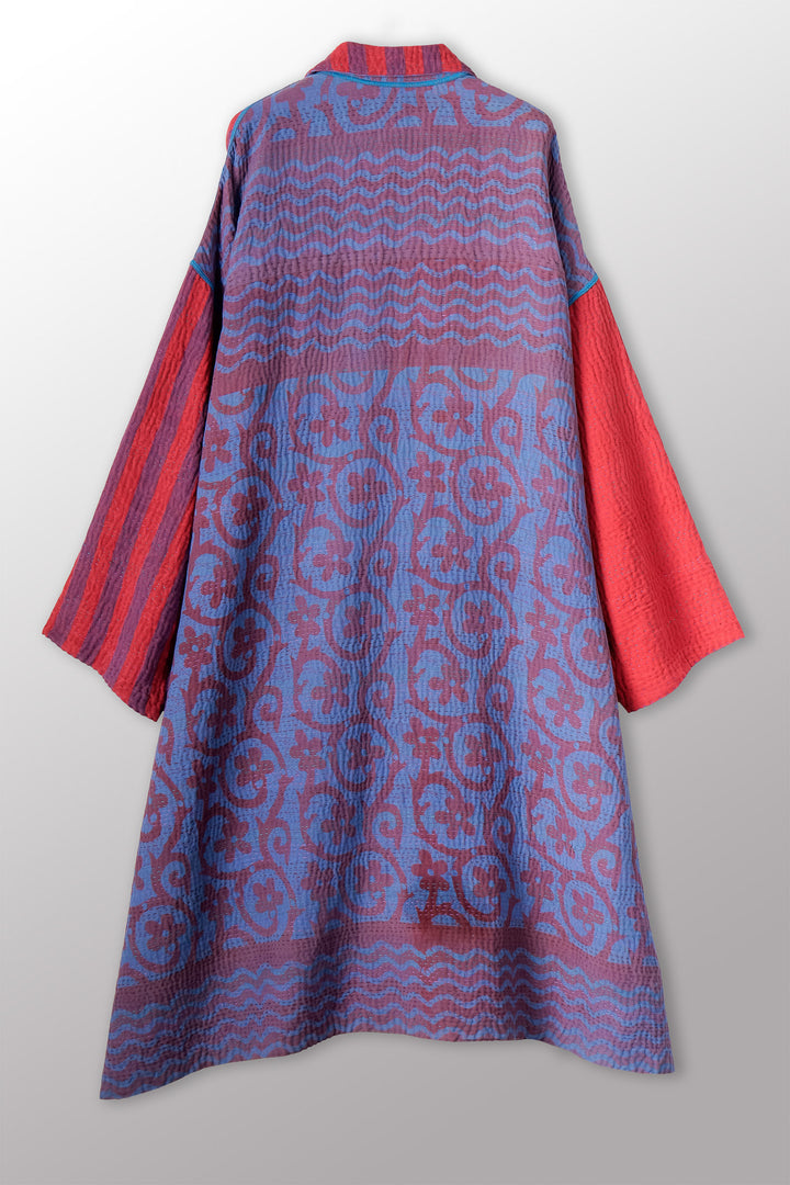COTTON OVERDYE KANTHA NEW OVERSIZED COAT - ov4342-cblu001a -