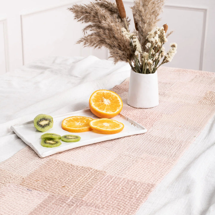 Mosaic Fray Patch Vintage Kantha Table Runner -Shallot