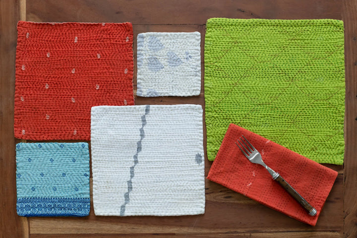Mosaic Fray Handmade Vintage Kantha Coaster -Cauliflower (Set of 2)
