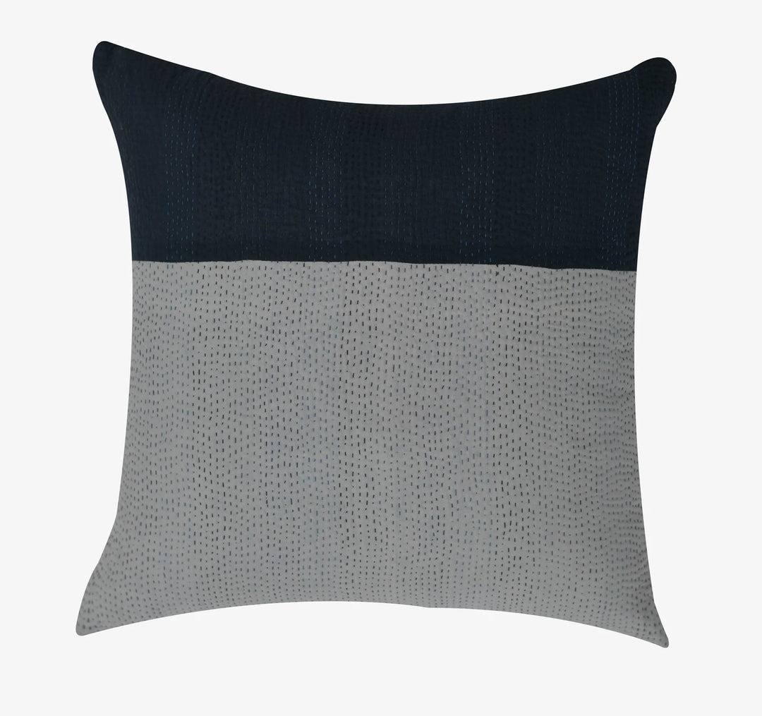 Monotone Ikat Handmade Vintage Kantha Pillow -Black