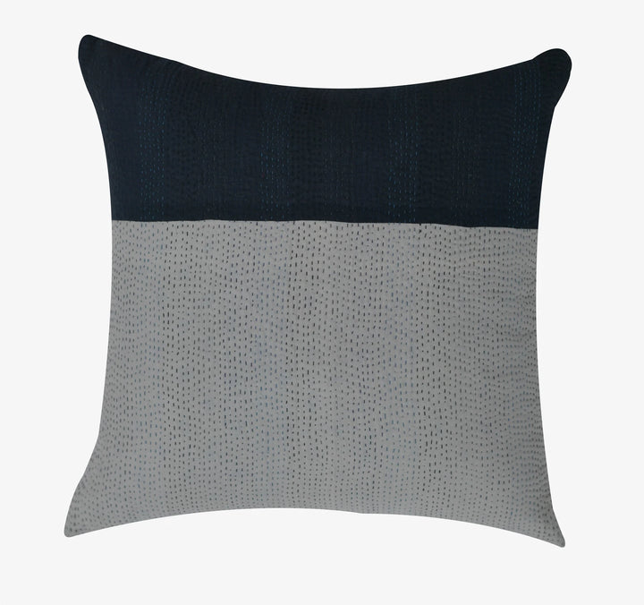Monotone Ikat Handmade Vintage Kantha Pillow -Black