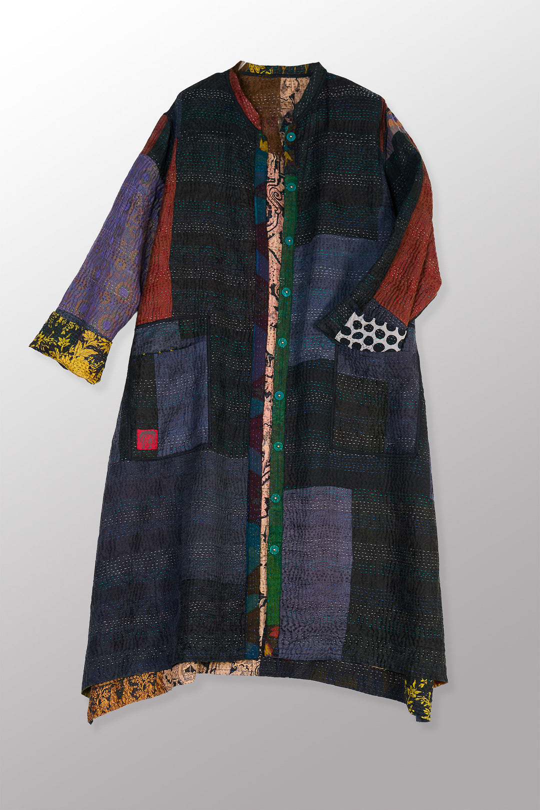 JACQUARD SILK KANTHA KAFTAN COAT - js4343-grn -