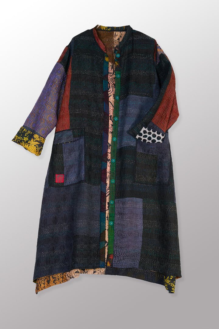 JACQUARD SILK KANTHA KAFTAN COAT - js4343-grn -