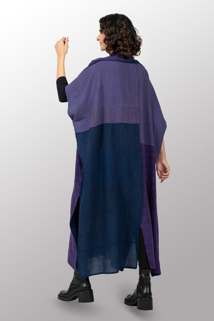 BROCADE PATCHED KANTHA PONCHO DRESS - bp2443-blu -