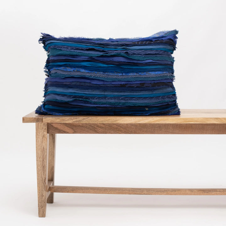 Wavy Stripe Vintage Patch Pillow Sham -Blue
