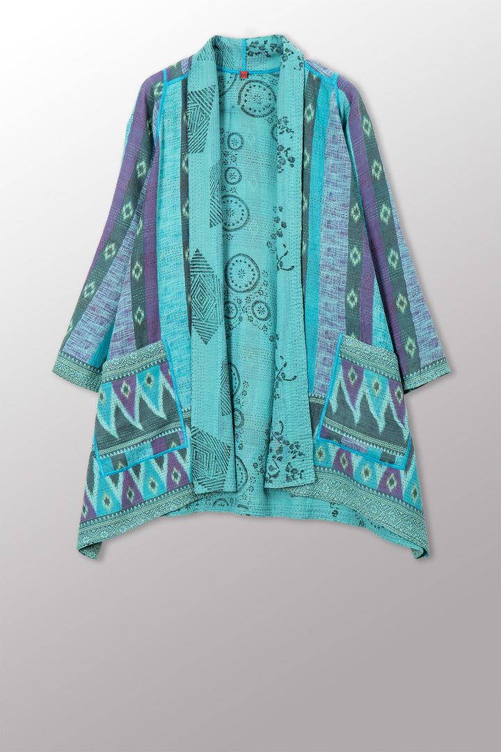 VINTAGE COTTON & NEW VOILE KANTHA A-LINE JKT - cn2003-0007a -