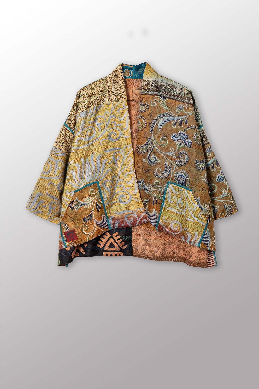 VINTAGE SILK KANTHA MINI KIMONO JKT - sv2055-0007a -