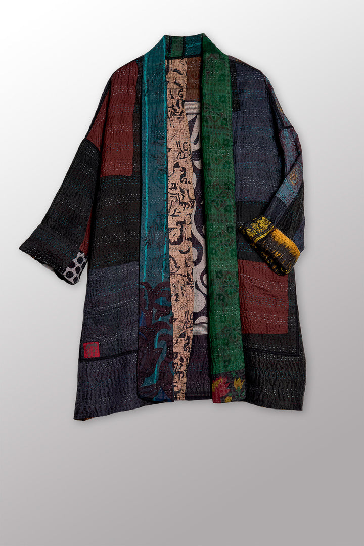 JACQUARD SILK KANTHA HAORI JACKET - js4068-grn -