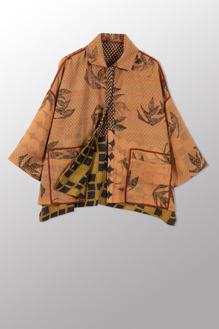 VINTAGE COTTON & NEW VOILE KANTHA CROPPED TENT SHIRT - cn2596-0001a -