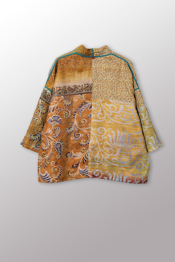 VINTAGE SILK KANTHA MINI KIMONO JKT - sv2055-0007a -