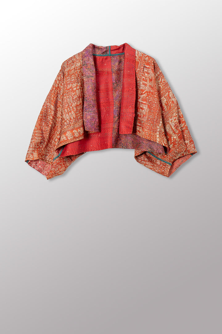 VINTAGE SILK KANTHA PUFF SLV. SHRUG - sv2062-0029a -