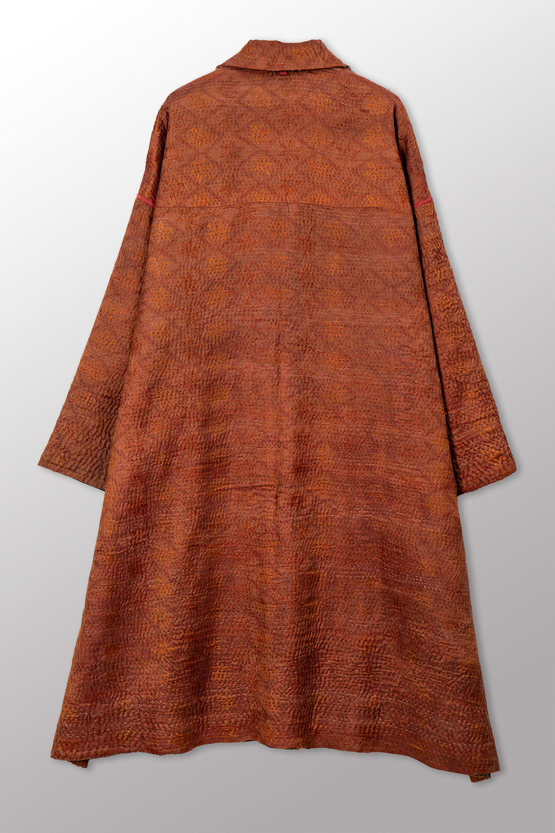 VINTAGE PRINTED SILK CLAMP DYE WITH JACQUARD KANTHA NEW OVERSIZED COAT - sk4342-0003a -