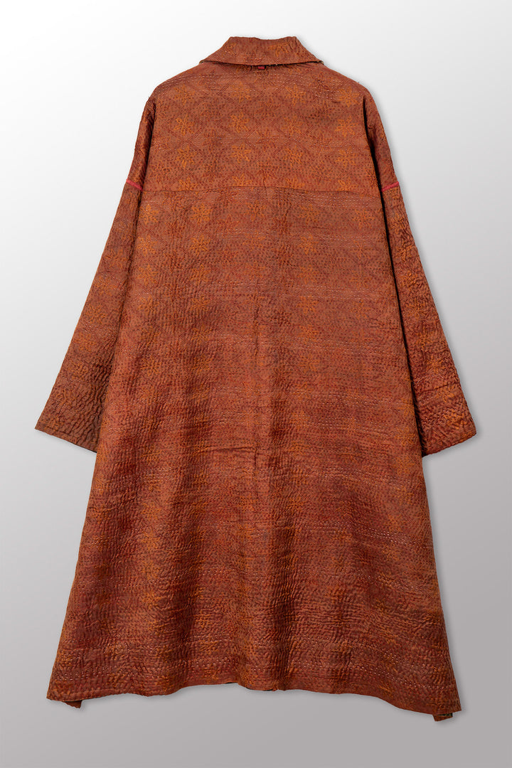 VINTAGE PRINTED SILK CLAMP DYE WITH JACQUARD KANTHA NEW OVERSIZED COAT - sk4342-0003a -