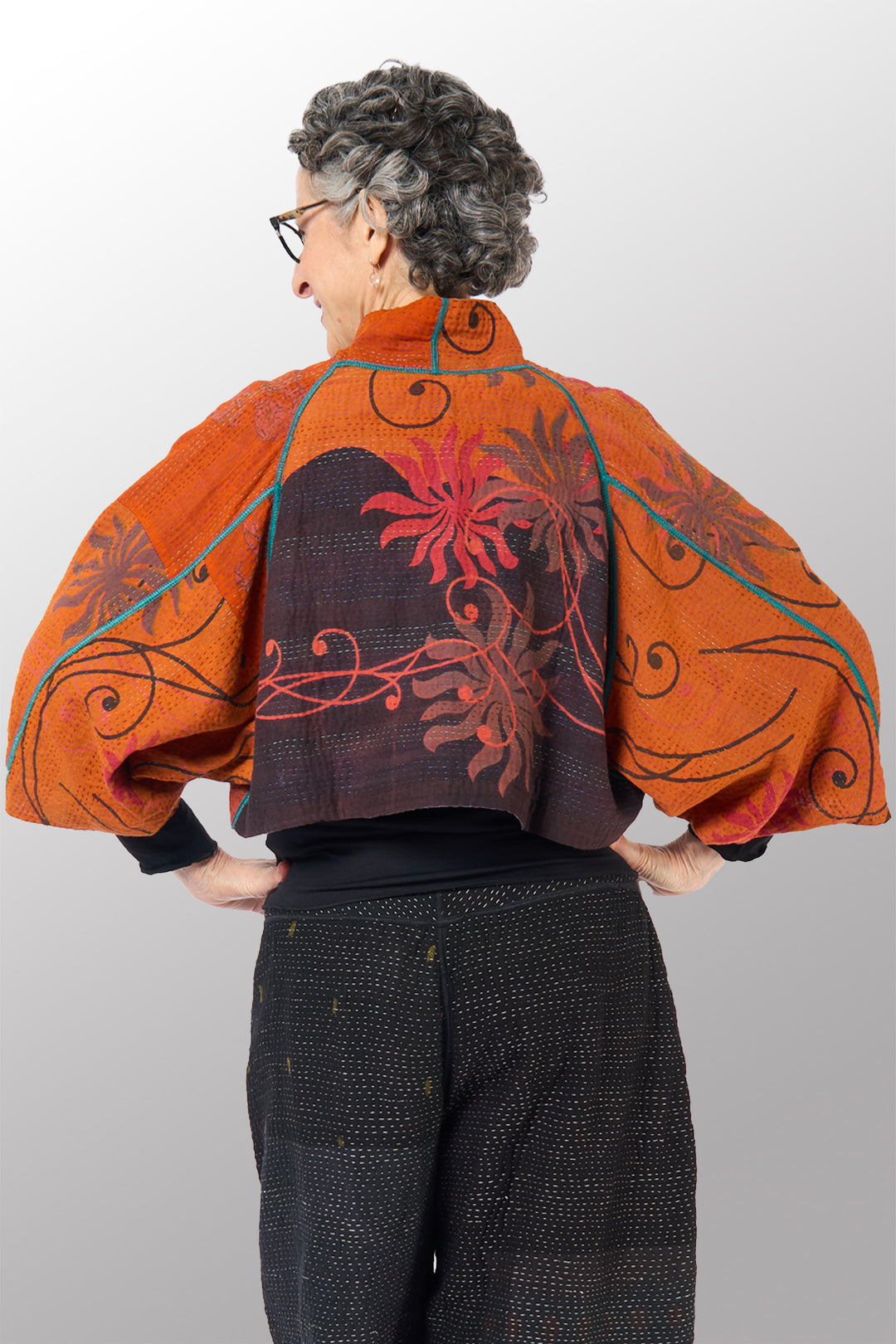 COTTON OVERDYE KANTHA PUFF SLV. SHRUG - ov2062-cprp001a -