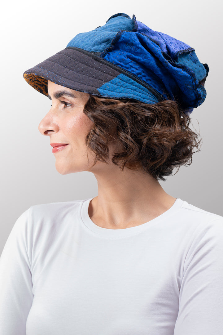 NIGHT FLOWERS KANTHA HALF BRIM HAT - nl4881-blu -