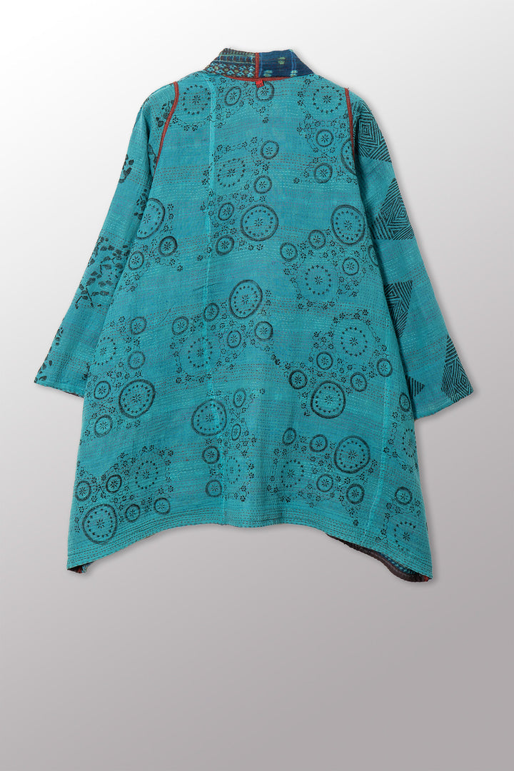 VINTAGE COTTON & NEW VOILE KANTHA A-LINE JKT - cn2003-0009a -